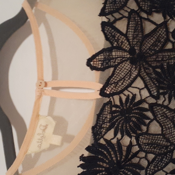 Classic Top by Deletta Timeless Nude Mesh with Black Floral Lace Overlay - Picture 2 of 3